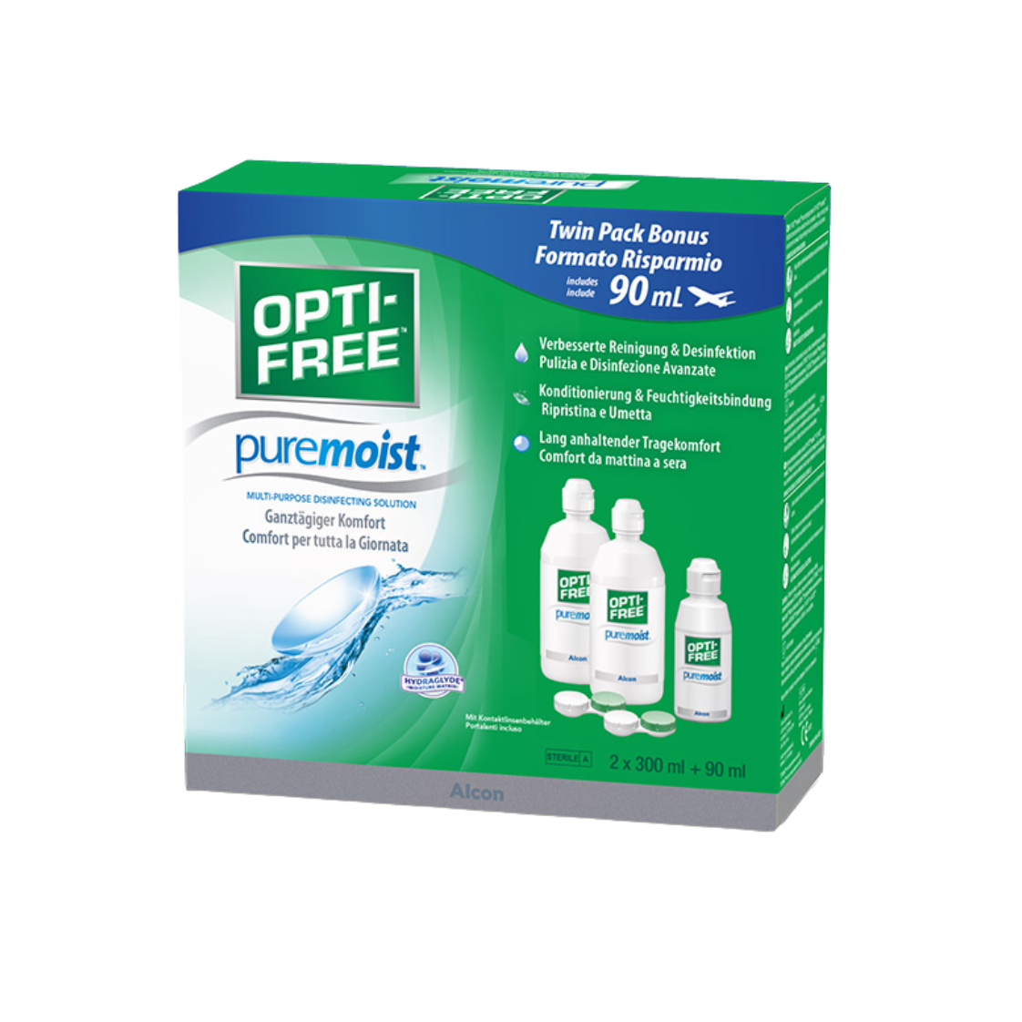 Alcon Optifree Puremoist 2x300ml 90ml Boite